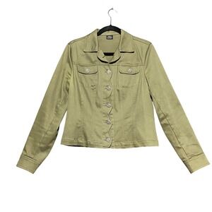 Tribal Green Button Front Utility Jacket Women's S Embellished Buttons Pockets